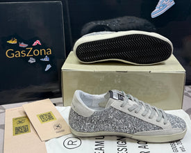 Women's Super-Star in silver glitter with ice-gray suede star