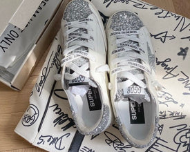 Golden Goose Superstar Silver Glitter White Leather