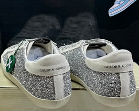 Women's Super-Star in silver glitter with ice-gray suede star