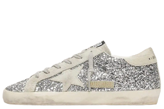 Women's Super-Star in silver glitter with ice-gray suede star