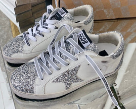 Golden Goose Superstar Silver Glitter White Leather