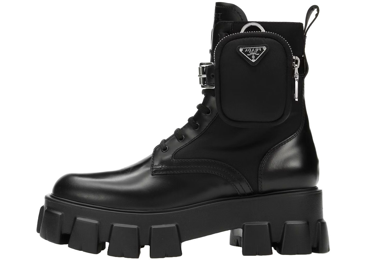 Prada Monolith 55mm Pouch Ankle Boots Black Leather