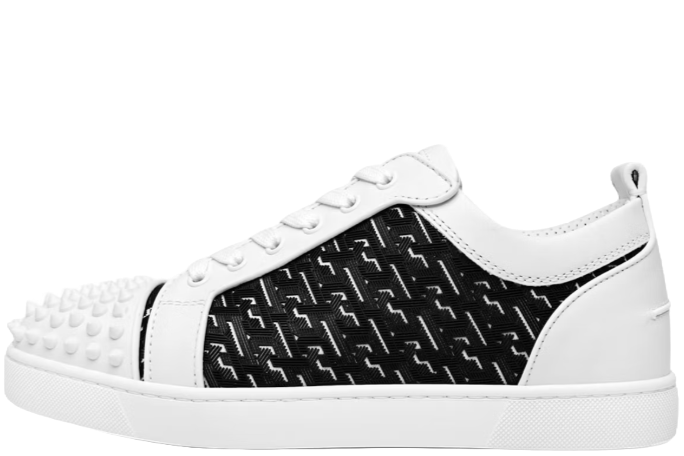 Christian Louboutin Louis Junior Spikes Orlato Flat CL Monogram White Black