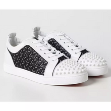 Christian Louboutin Louis Junior Spikes Orlato Flat CL Monogram White Black