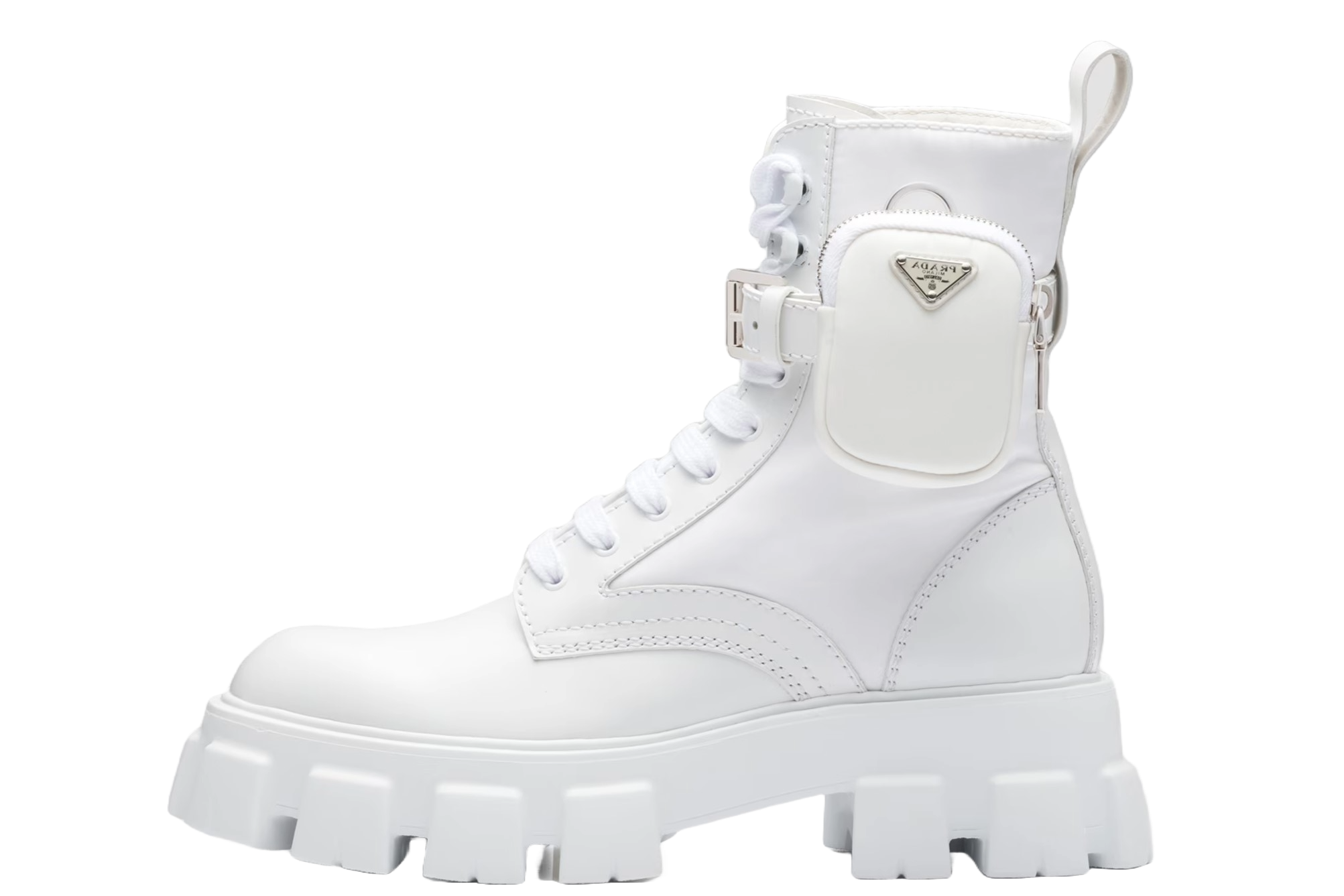Prada Monolith 55mm Pouch Ankle Boots White Leather