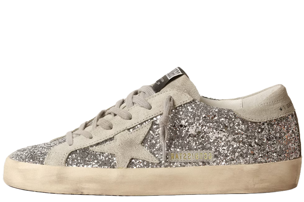 Women's Super-Star in silver glitter with ice-gray suede star